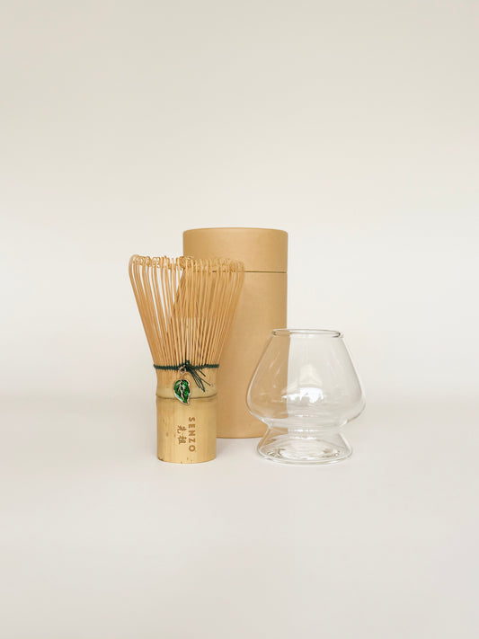 Bamboo Matcha Whisk & Glass Whisk Holder Set