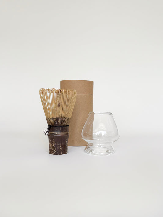 Bamboo Matcha Whisk & Glass Whisk Holder Set
